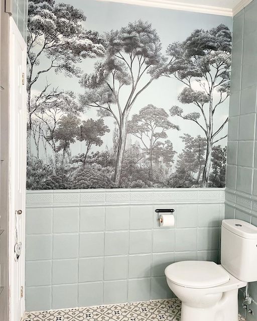 Baño pintado con Ceramic y papel pintado