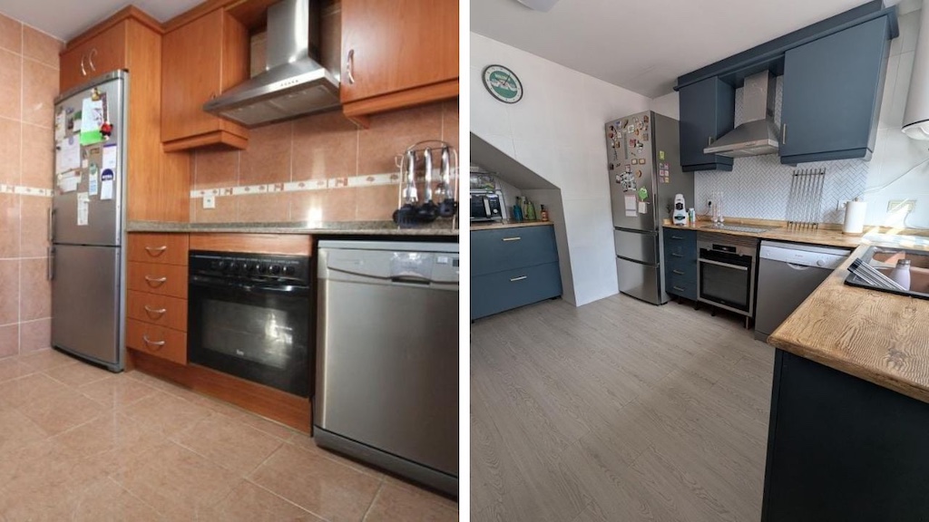 Cocina Haya Azul encimera ef madera