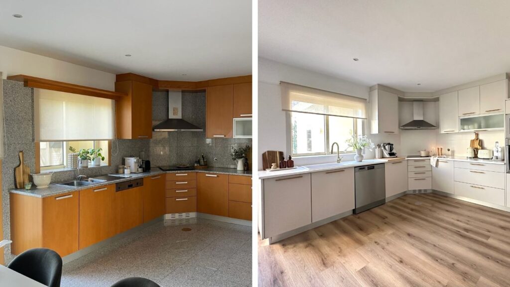 Cocina con encimera granito en blanco