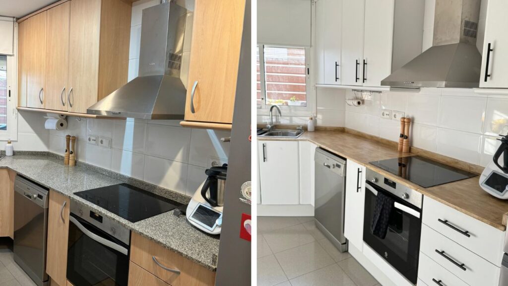 Cocina con encimera granito en efecto madera 1