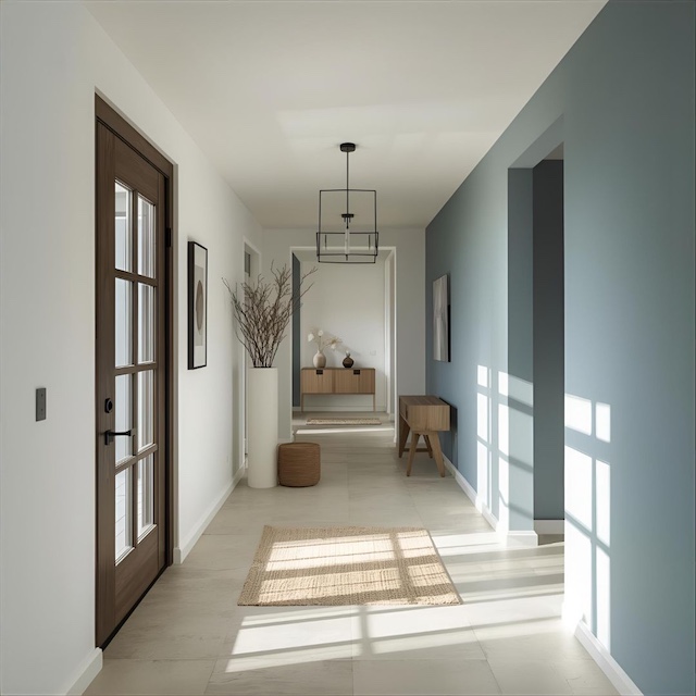 Pasillo neutro y azul