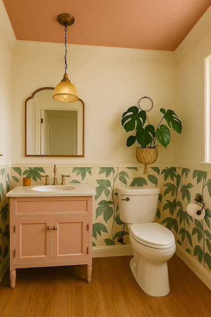 Techo de baño pintado en rosa Greta