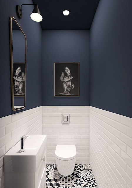 Techo de baño pintado en Azul Marino