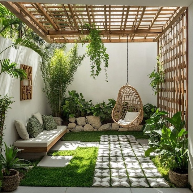 Ideas de color y decoración para exteriores: boho con columpio