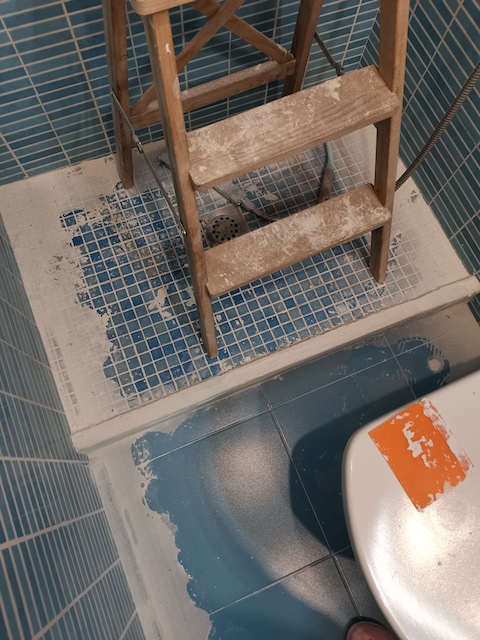 Suelo de baño de gresite antes de pintar 