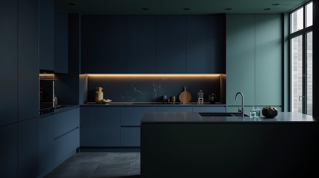 Cocina en tonos oscuros intensos